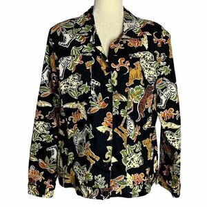 Jungle Safari Animal Shirt Jacket L Black Button